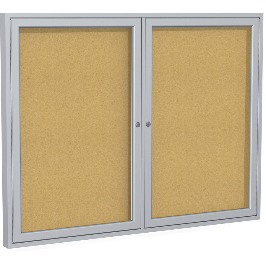 Ghent 2-Door Enclosed Bulletin Board - 48" Board Height x 36" Board Width - Cork Surface - Shatter Resistant - 1 Each