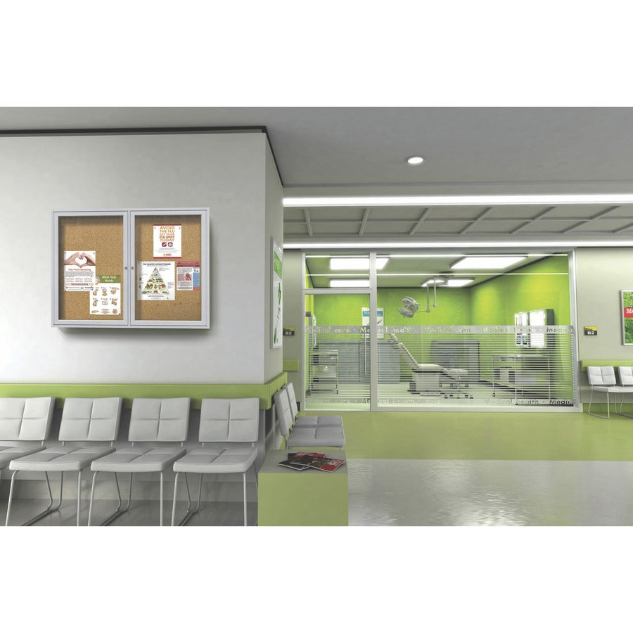 Ghent 2-Door Enclosed Bulletin Board - 48" Board Height x 36" Board Width - Cork Surface - Shatter Resistant - 1 Each