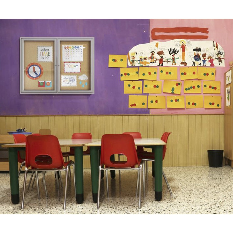 Ghent 2-Door Enclosed Bulletin Board - 48" Board Height x 36" Board Width - Cork Surface - Shatter Resistant - 1 Each