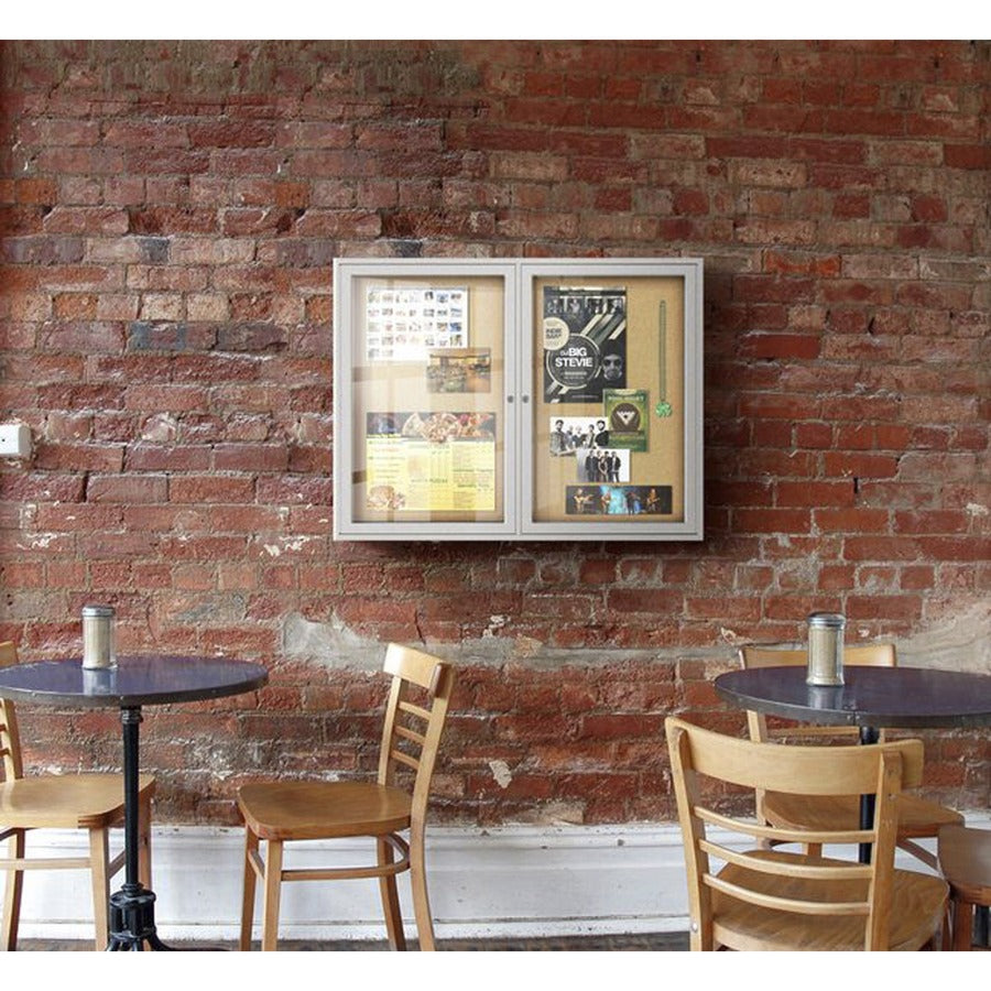 Ghent 2-Door Enclosed Bulletin Board - 48" Board Height x 36" Board Width - Cork Surface - Shatter Resistant - 1 Each