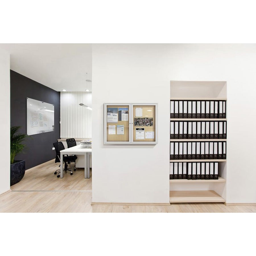 Ghent 2-Door Enclosed Bulletin Board - 48" Board Height x 36" Board Width - Cork Surface - Shatter Resistant - 1 Each
