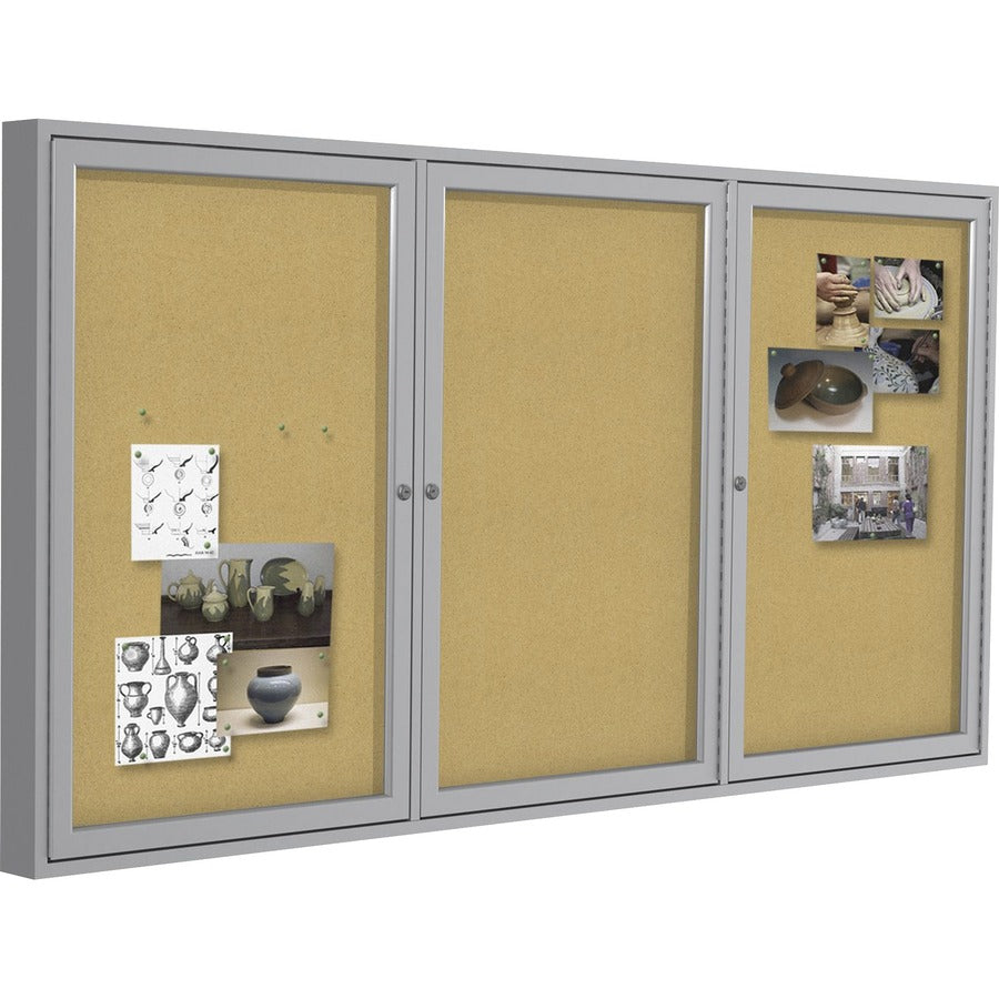 36" Board Height x 72" Board Width - Cork Surface - Shatter Resistant, Self-healing - Satin Aluminum Frame - 1 Each