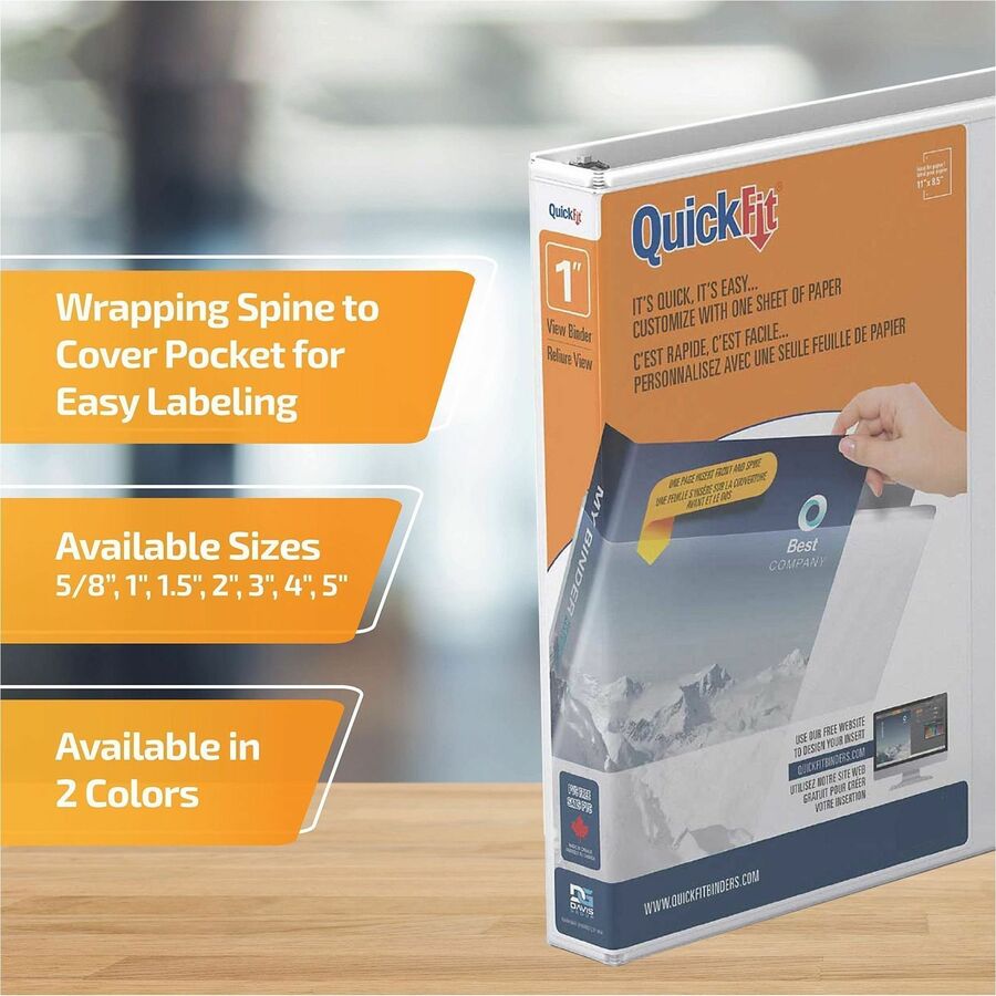 QuickFit View Binder, 3-Ring Binder, Angle D Ring, 1 Inch, White