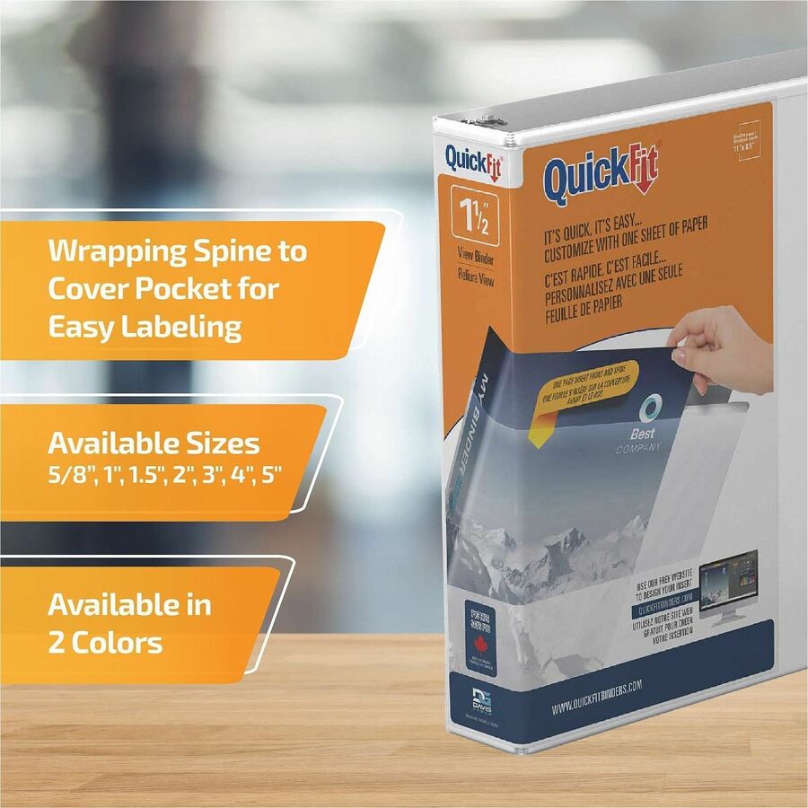 QuickFit View Binder, 3-Ring Binder, Angle D Ring, 1.5 Inch, White