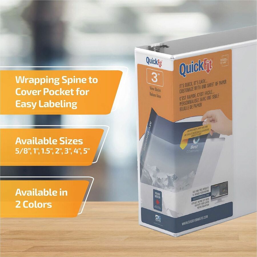 QuickFit View Binder, 3-Ring Binder, Angle D Ring, 3 Inch, White