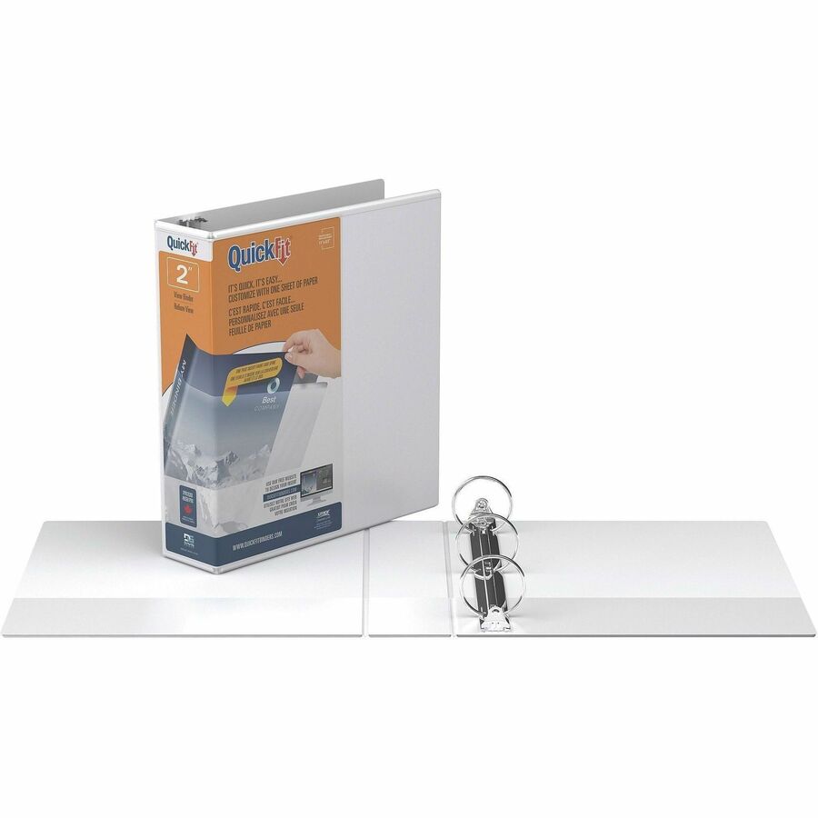2" Binder Capacity - Letter - 8 1/2" x 11" Sheet Size - 400 Sheet Capacity - 3 x 2" Ring(s) - Fastener(s): Round Ring - Pocket(s): Internal - Polypropylene - White - Recycled - Easy Insert Spine, Clear Overlay - 1 Each