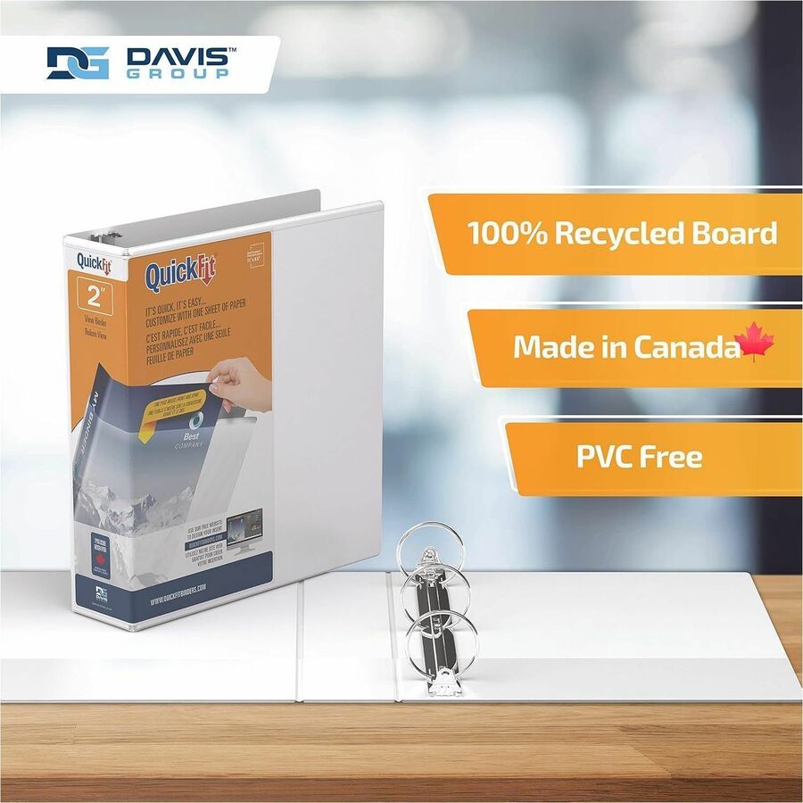 2" Binder Capacity - Letter - 8 1/2" x 11" Sheet Size - 400 Sheet Capacity - 3 x 2" Ring(s) - Fastener(s): Round Ring - Pocket(s): Internal - Polypropylene - White - Recycled - Easy Insert Spine, Clear Overlay - 1 Each