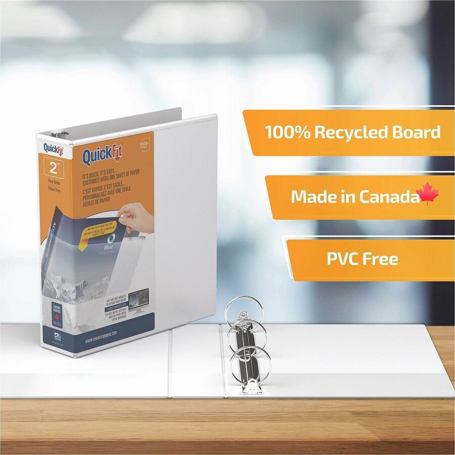 2" Binder Capacity - Letter - 8 1/2" x 11" Sheet Size - 400 Sheet Capacity - 3 x 2" Ring(s) - Fastener(s): Round Ring - Pocket(s): Internal - Polypropylene - White - Recycled - Easy Insert Spine, Clear Overlay - 1 Each