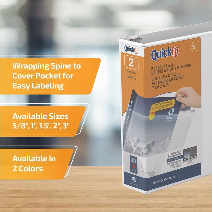 2" Binder Capacity - Letter - 8 1/2" x 11" Sheet Size - 400 Sheet Capacity - 3 x 2" Ring(s) - Fastener(s): Round Ring - Pocket(s): Internal - Polypropylene - White - Recycled - Easy Insert Spine, Clear Overlay - 1 Each