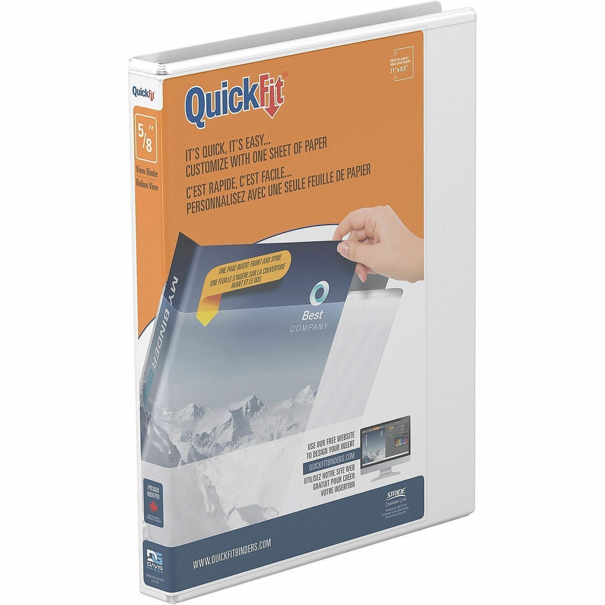 QuickFit View Binder, 3-Ring Binder, Angle D Ring, 5/8 Inch, White