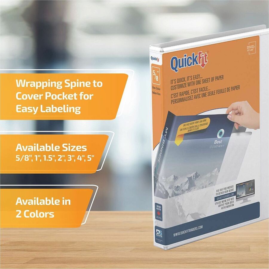 QuickFit View Binder, 3-Ring Binder, Angle D Ring, 5/8 Inch, White