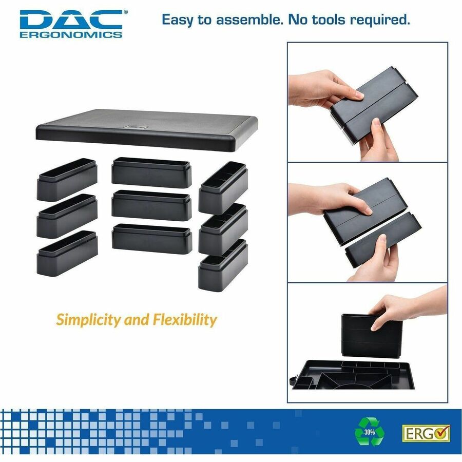 DAC&reg; Stax MP-107 Ergonomic Height-Adjustable Monitor Riser/Laptop Stand, Black