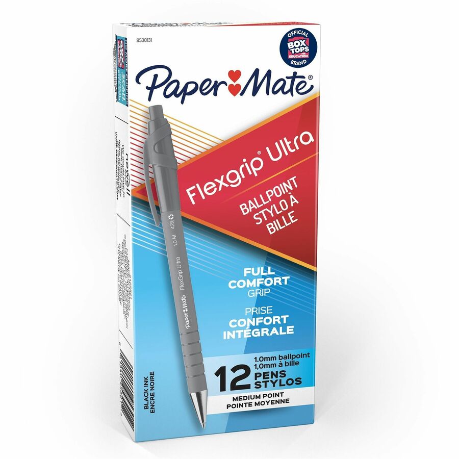 Paper Mate Flexgrip Ultra Retractable Pens - Medium Pen Point - Refillable - Retractable - Black Ink - Alcohol Based - Rubber Barrel - 1 Dozen