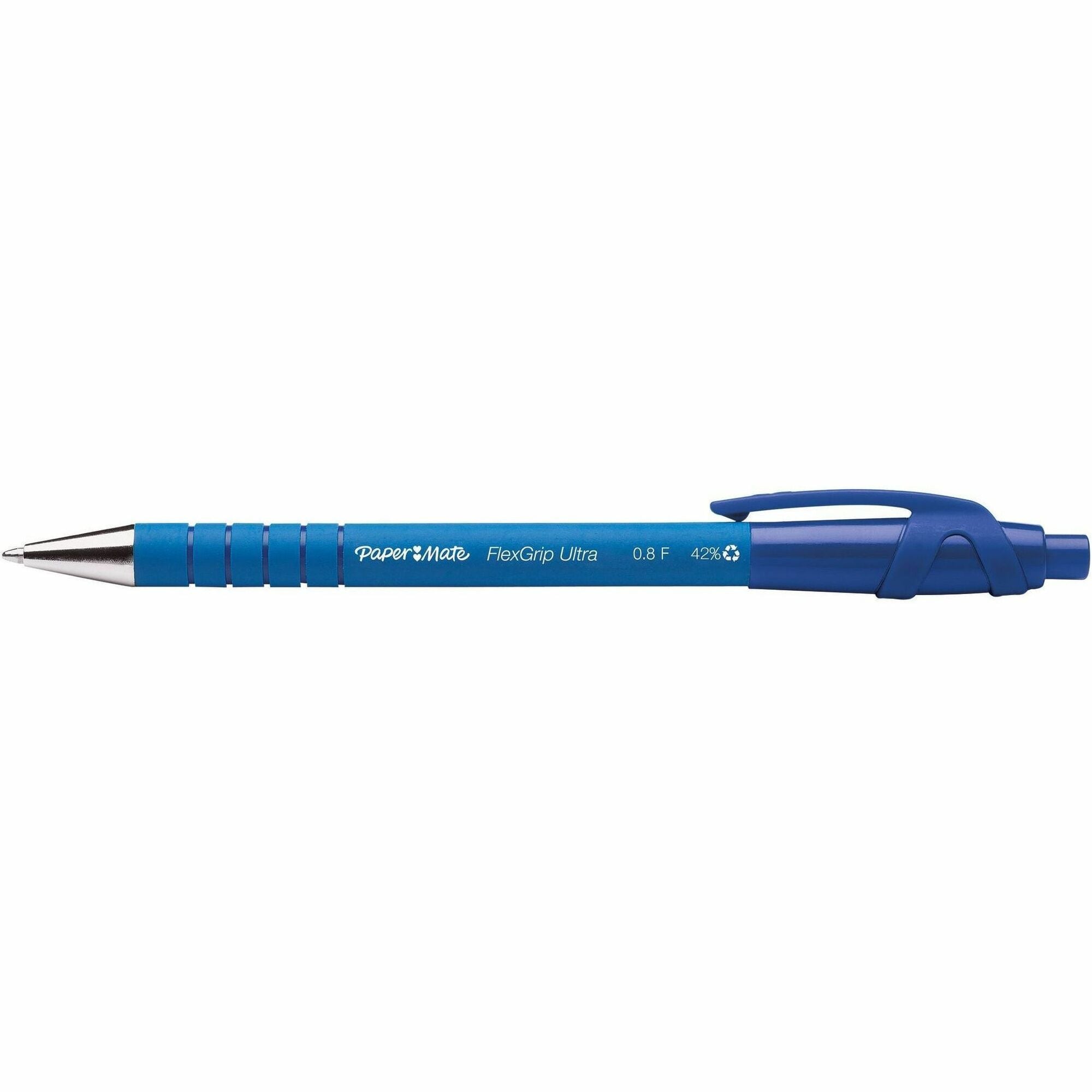 Paper Mate Flexgrip Ultra Retractable Pens - Fine Pen Point - Refillable - Retractable - Blue Ink - Alcohol Based - Rubber Barrel - 1 Dozen