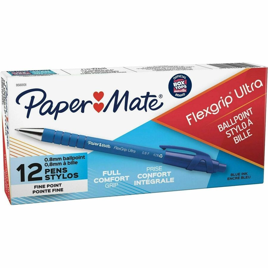 Paper Mate Flexgrip Ultra Retractable Pens - Fine Pen Point - Refillable - Retractable - Blue Ink - Alcohol Based - Rubber Barrel - 1 Dozen
