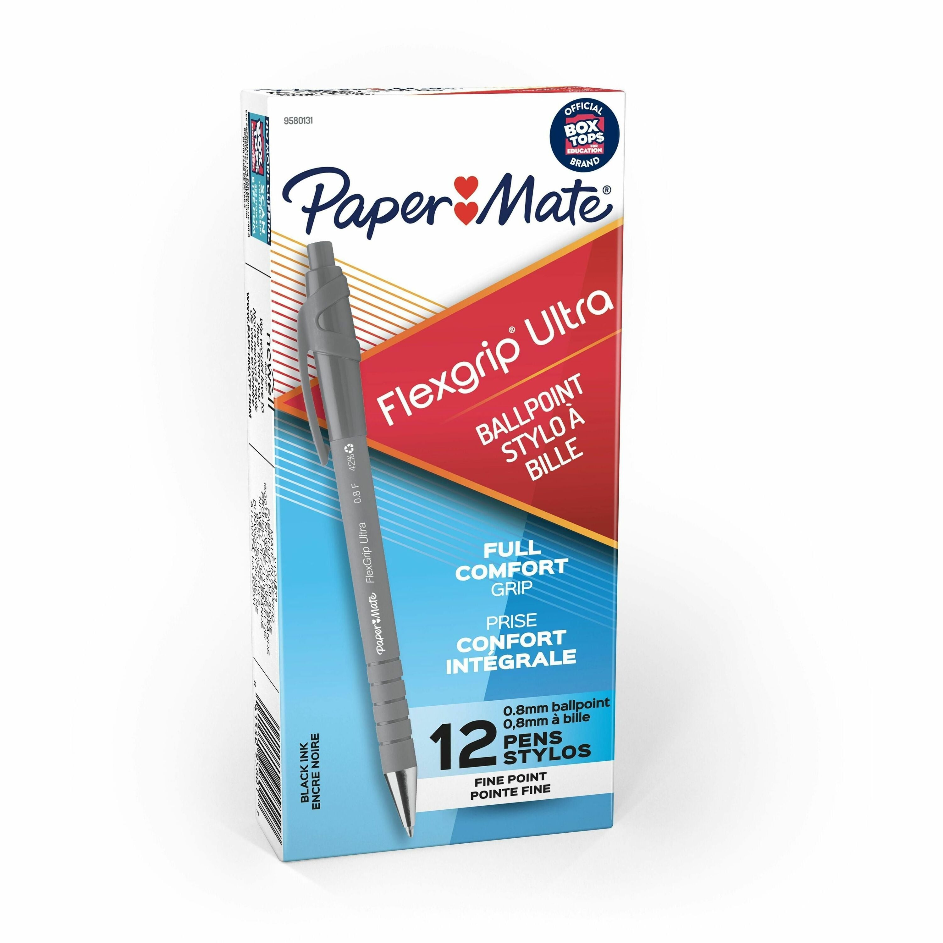 Paper Mate Flexgrip Ultra Retractable Pens - Fine Pen Point - Refillable - Retractable - Black Ink - Alcohol Based - Rubber Barrel - 1 Dozen
