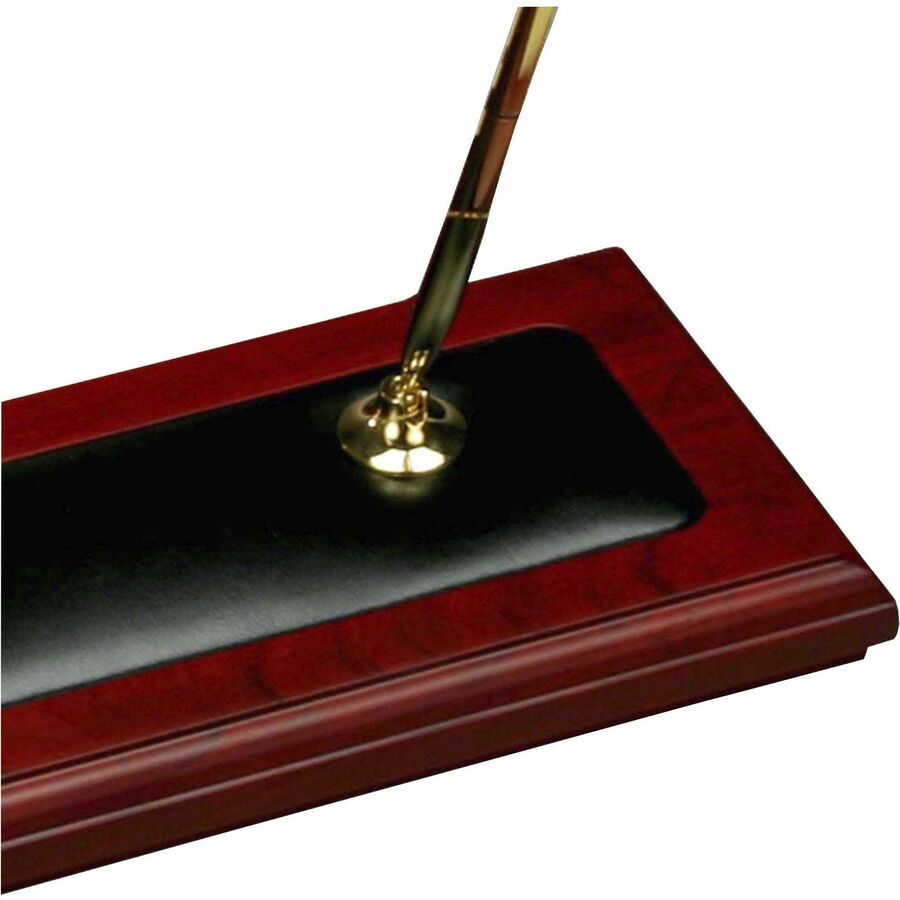 Dacasso Double Pen Stand - 1" Height x 4.3" Width x 9.3" Length - Leather, Rosewood - 1 Each