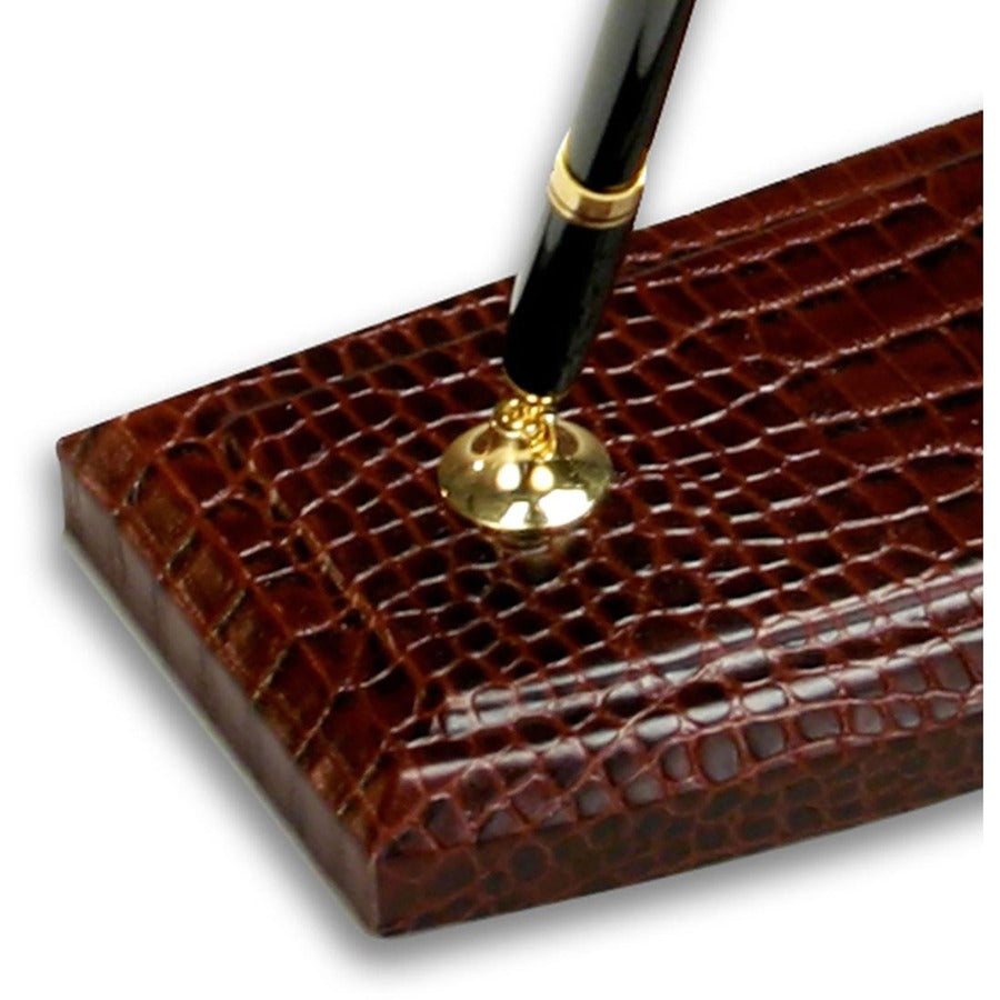 Dacasso Double Pen Stand - Leather - Brown - 1 Each