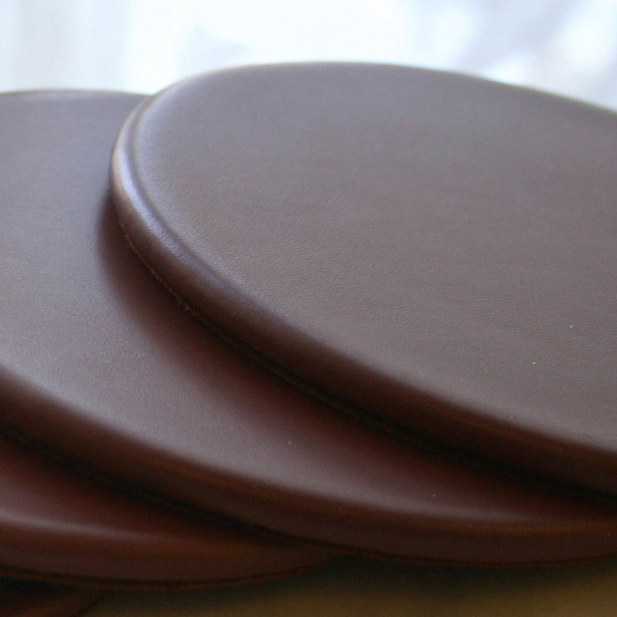 Dacasso Coaster Set with Holder - 4 Coaster of 4" Diameter - Circle - Brown - Leather - 1Each