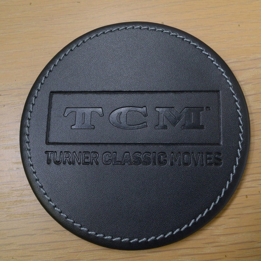 Dacasso Coaster Set with Holder - 4 Coaster - Circle - Black - Leather - 1Each