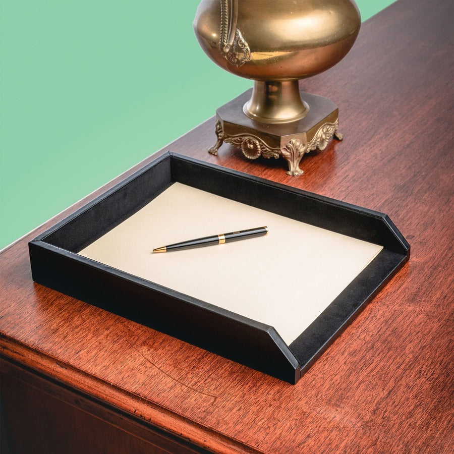 Dacasso Front Load Letter/Legal Tray - 2.5" x 10.5" - Leather - Black