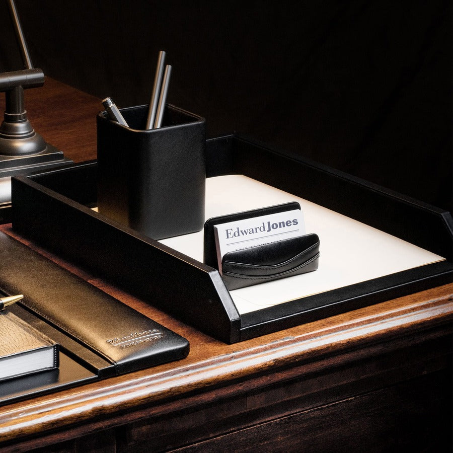 Dacasso Front Load Letter/Legal Tray - 2.5" x 10.5" - Leather - Black