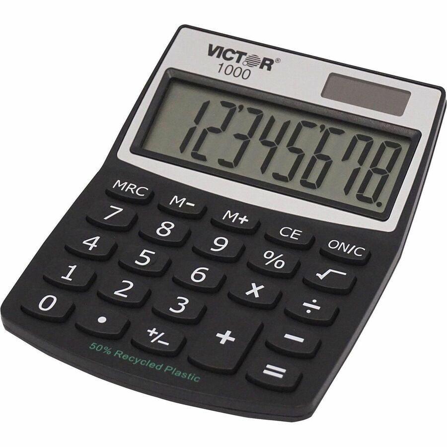 Large LCD, Battery Backup, Independent Memory, Plastic Key, Dual Power - 0.71" - 8 Digits - LCD - Battery/Solar Powered - 0.5" Height x 3.3" Width x 4.3" Depth - Black - Plastic - 1 Each