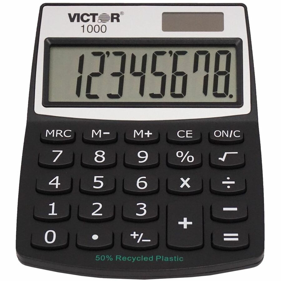 Large LCD, Battery Backup, Independent Memory, Plastic Key, Dual Power - 0.71" - 8 Digits - LCD - Battery/Solar Powered - 0.5" Height x 3.3" Width x 4.3" Depth - Black - Plastic - 1 Each