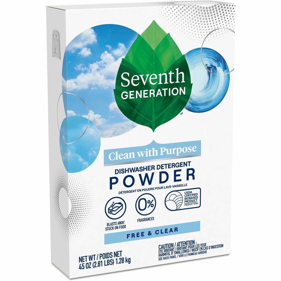 Seventh Generation Dishwasher Detergent - For Kitchen - 45 oz (2.81 lb) - Free & Clear Scent - Recommended For: Food Remover, Stain Remover - Non-toxic, Chlorine-free, Phosphate-free - Clear - 1 Each