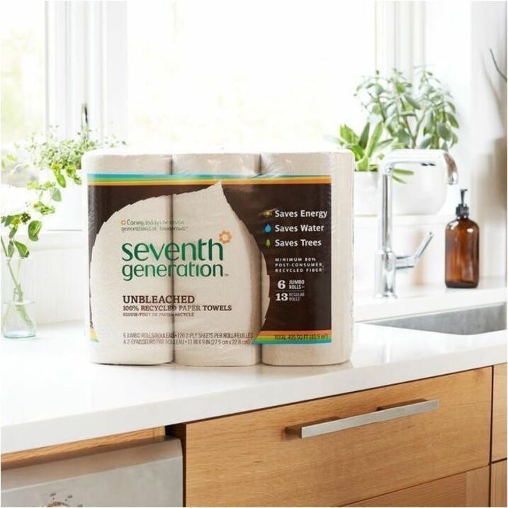 Seventh Generation 100% Recycled Paper Towels - 2 Ply - 11" Width x 9" Length - 120 Sheets/Roll - Brown - Paper - 1 Roll