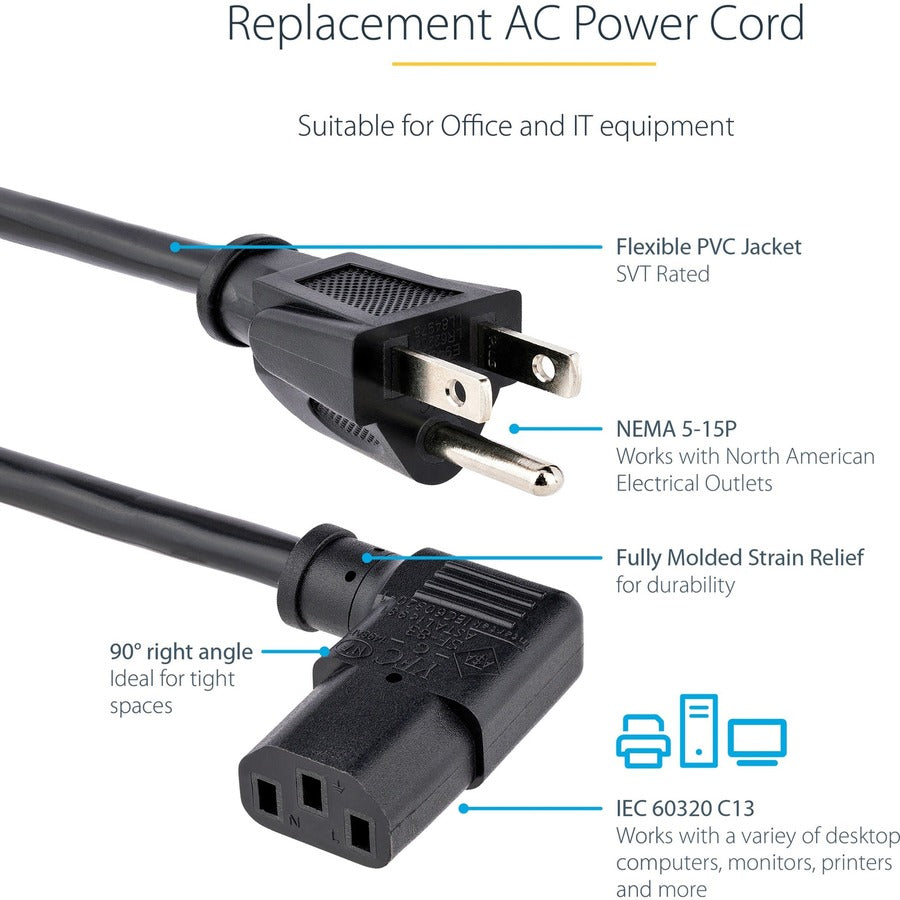StarTech.com 6ft Power Cord 5-15P to Right Angle C13