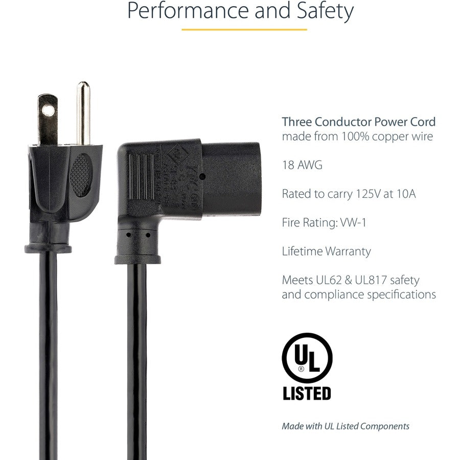StarTech.com 6ft Power Cord 5-15P to Right Angle C13