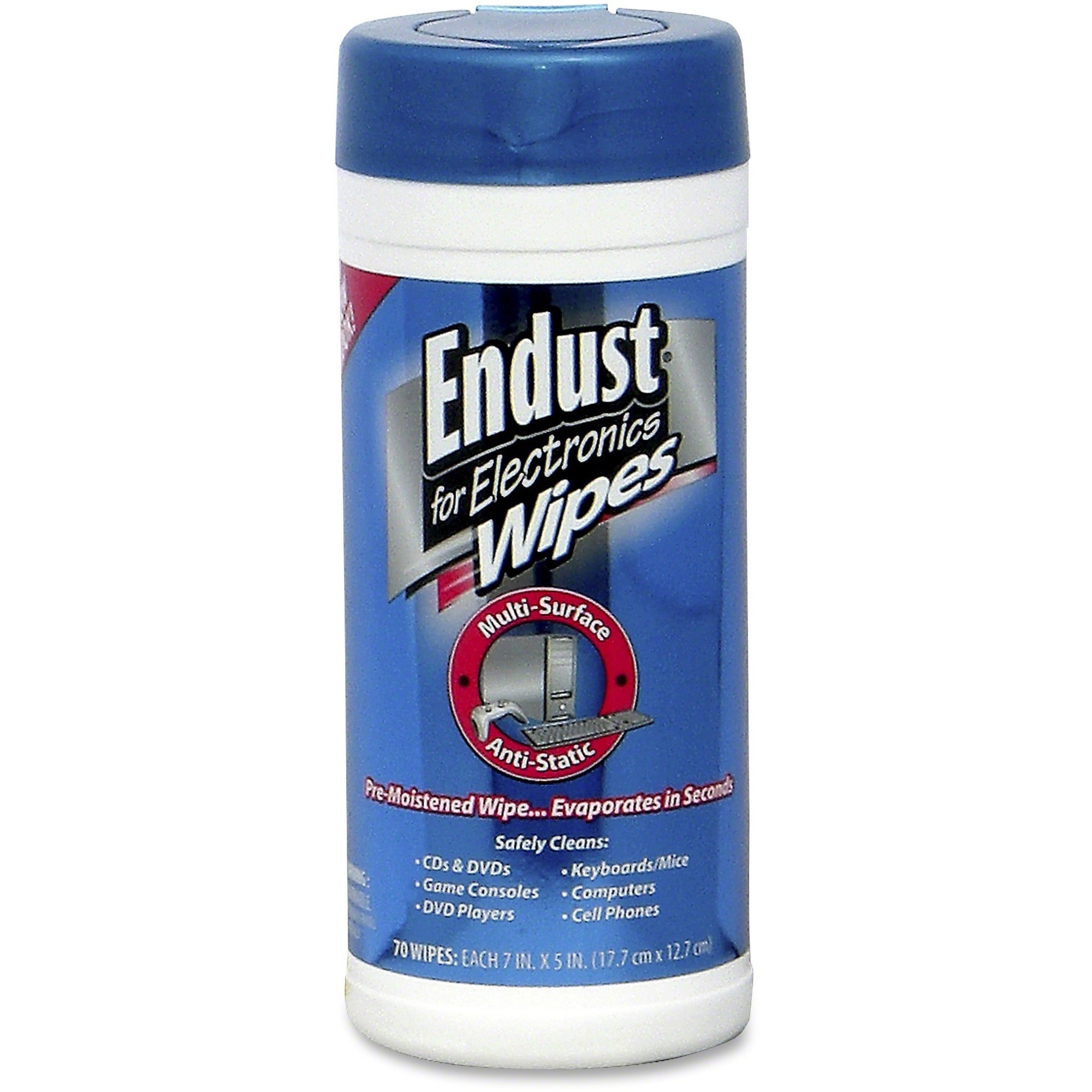 For Desktop Computer, PDA, Keyboard, Telephone, Mobile Phone, Audio Equipment, Optical Media, Copier, Fax Machine - Streak-free, Non-abrasive, Anti-static, Ammonia-free - 70/Tub - 1 Each