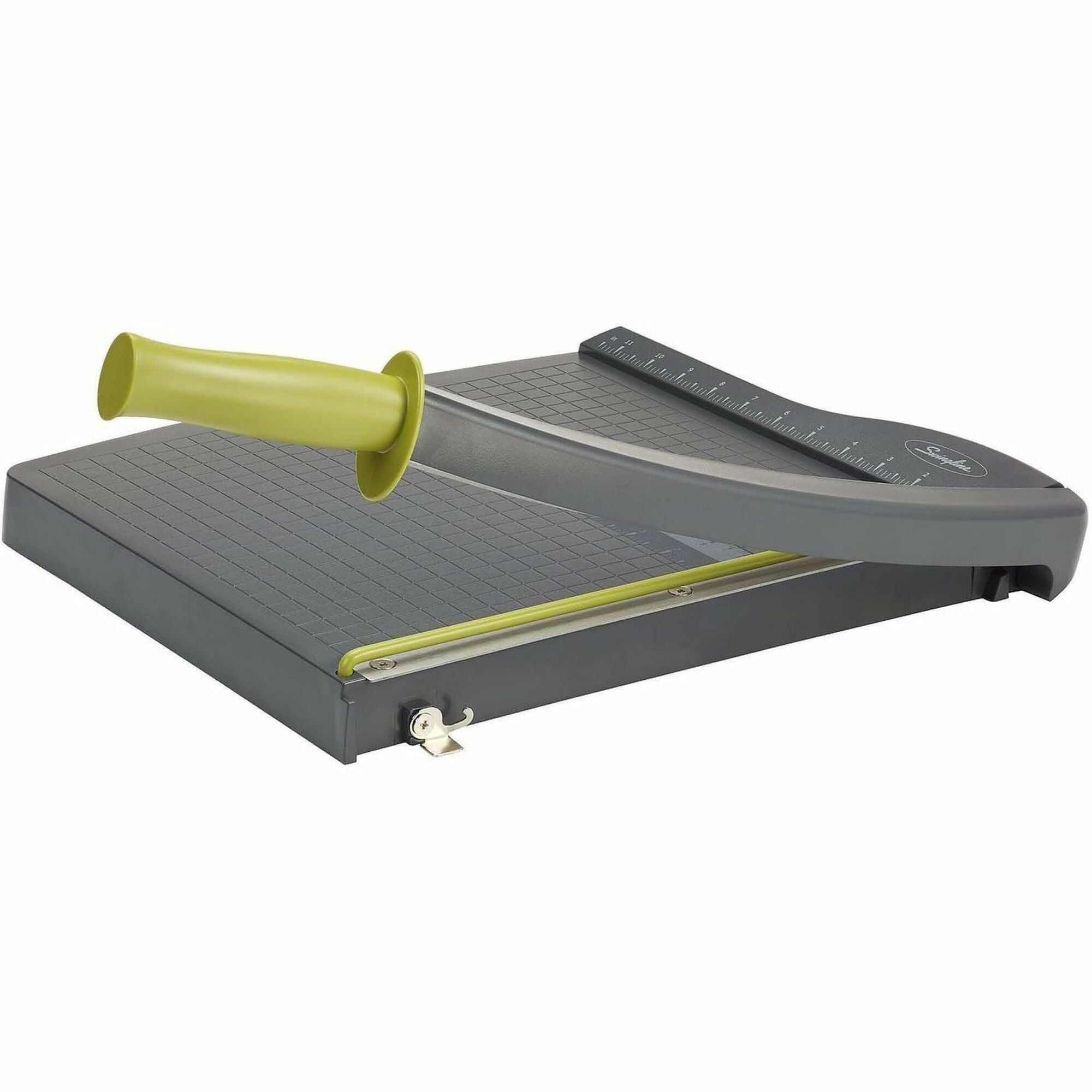 10 Sheet Cutting Capacity - 12" Cutting Length - 1.5" Height x 12.8" Width x 12" Length - Lightweight, Dual Scale Ruler, Alignment Grid, Safety Guard, Locking Latch, Non-slip Rubber Feet, Handle - Plastic - Graphite - 1 Each