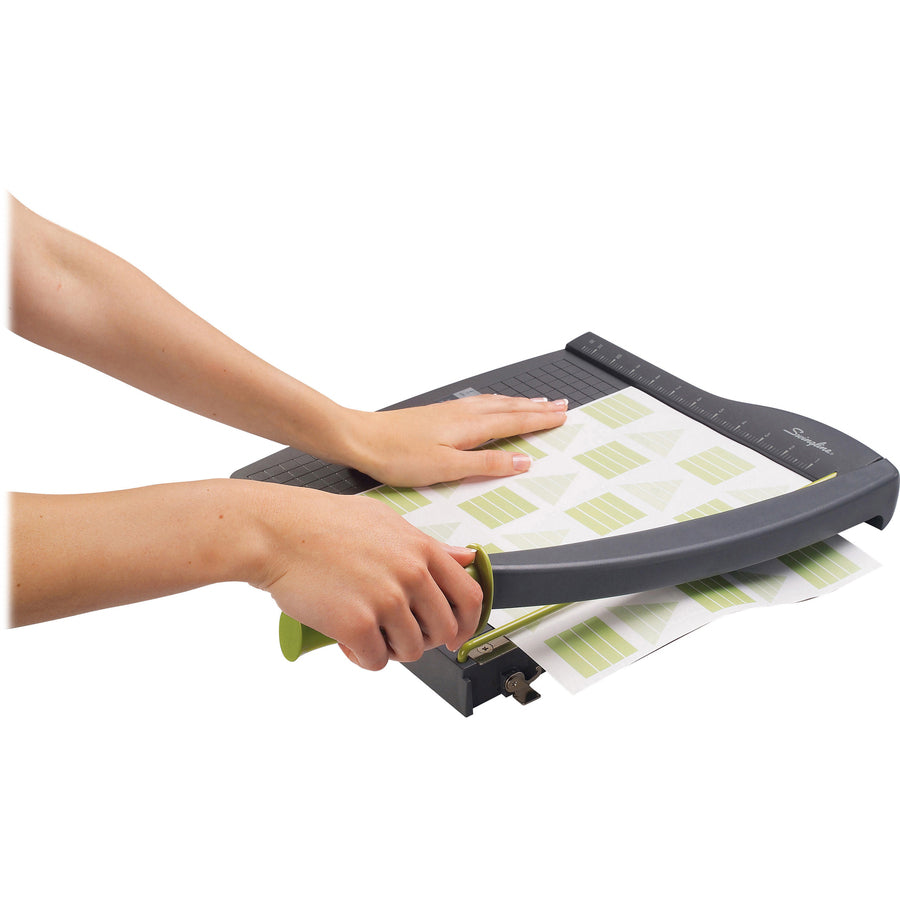 10 Sheet Cutting Capacity - 12" Cutting Length - 1.5" Height x 12.8" Width x 12" Length - Lightweight, Dual Scale Ruler, Alignment Grid, Safety Guard, Locking Latch, Non-slip Rubber Feet, Handle - Plastic - Graphite - 1 Each