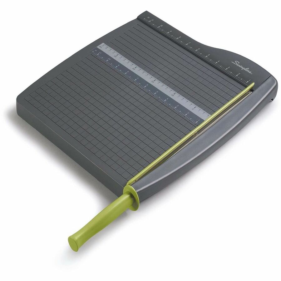 10 Sheet Cutting Capacity - 12" Cutting Length - 1.5" Height x 12.8" Width x 12" Length - Lightweight, Dual Scale Ruler, Alignment Grid, Safety Guard, Locking Latch, Non-slip Rubber Feet, Handle - Plastic - Graphite - 1 Each