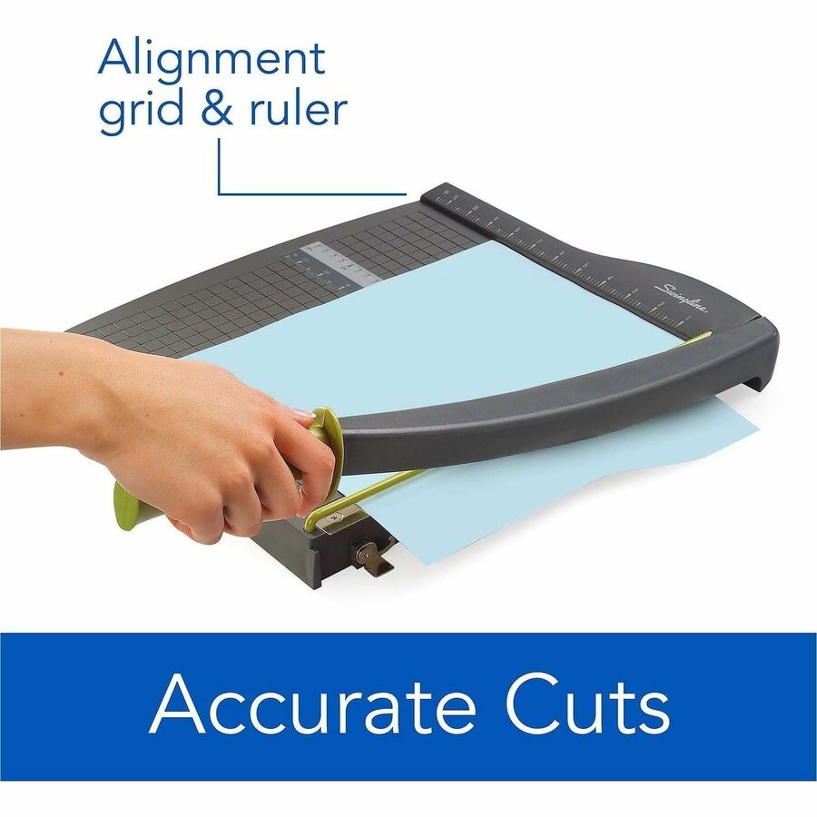 10 Sheet Cutting Capacity - 12" Cutting Length - 1.5" Height x 12.8" Width x 12" Length - Lightweight, Dual Scale Ruler, Alignment Grid, Safety Guard, Locking Latch, Non-slip Rubber Feet, Handle - Plastic - Graphite - 1 Each
