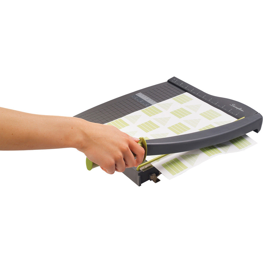 10 Sheet Cutting Capacity - 12" Cutting Length - 1.5" Height x 12.8" Width x 12" Length - Lightweight, Dual Scale Ruler, Alignment Grid, Safety Guard, Locking Latch, Non-slip Rubber Feet, Handle - Plastic - Graphite - 1 Each