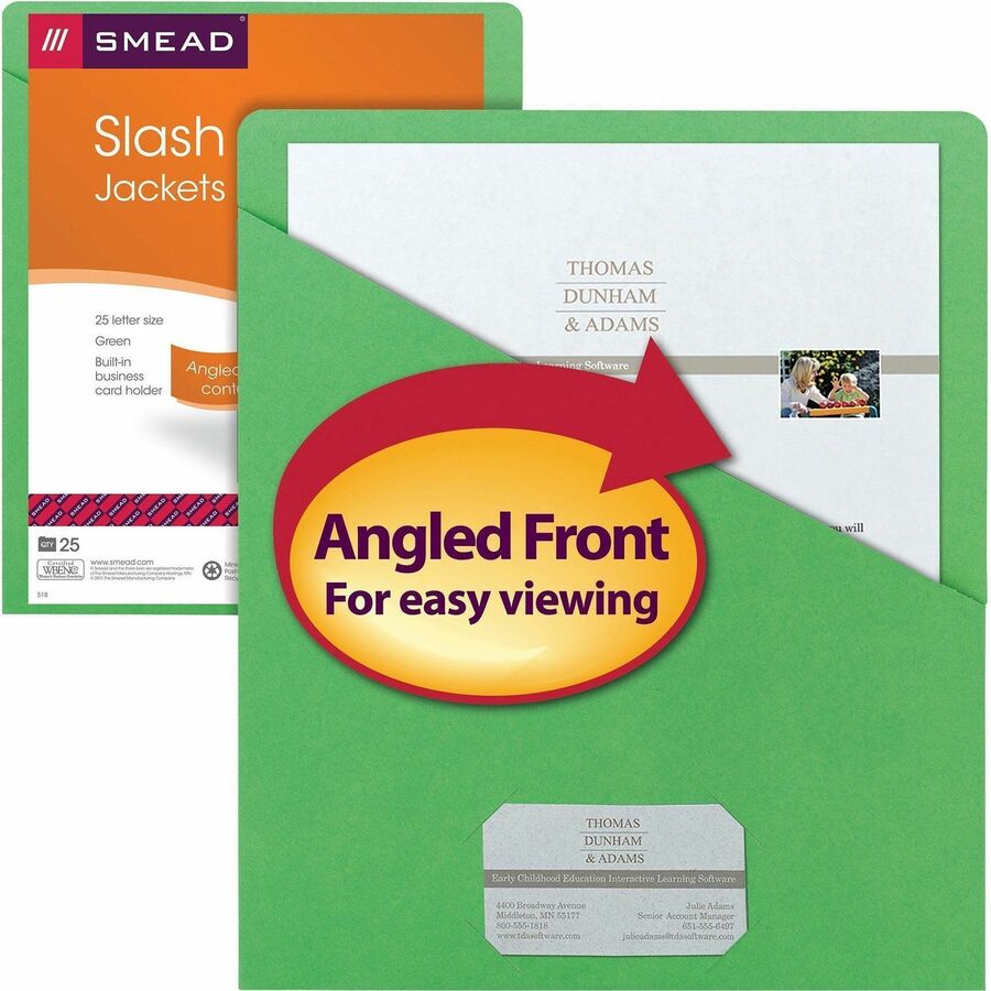 Smead Letter Recycled File Jacket - 8 1/2" x 11" - 1 Front Pocket(s) - 11 pt. - Green - 10% Recycled - 25 / Pack