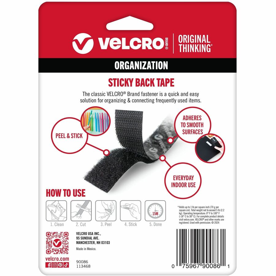 5 ft Length x 0.75" Width - Black - Dispenser Included - For Multipurpose, Indoor, Smooth Surface, Outdoor, Home, School, Office - 1 Roll