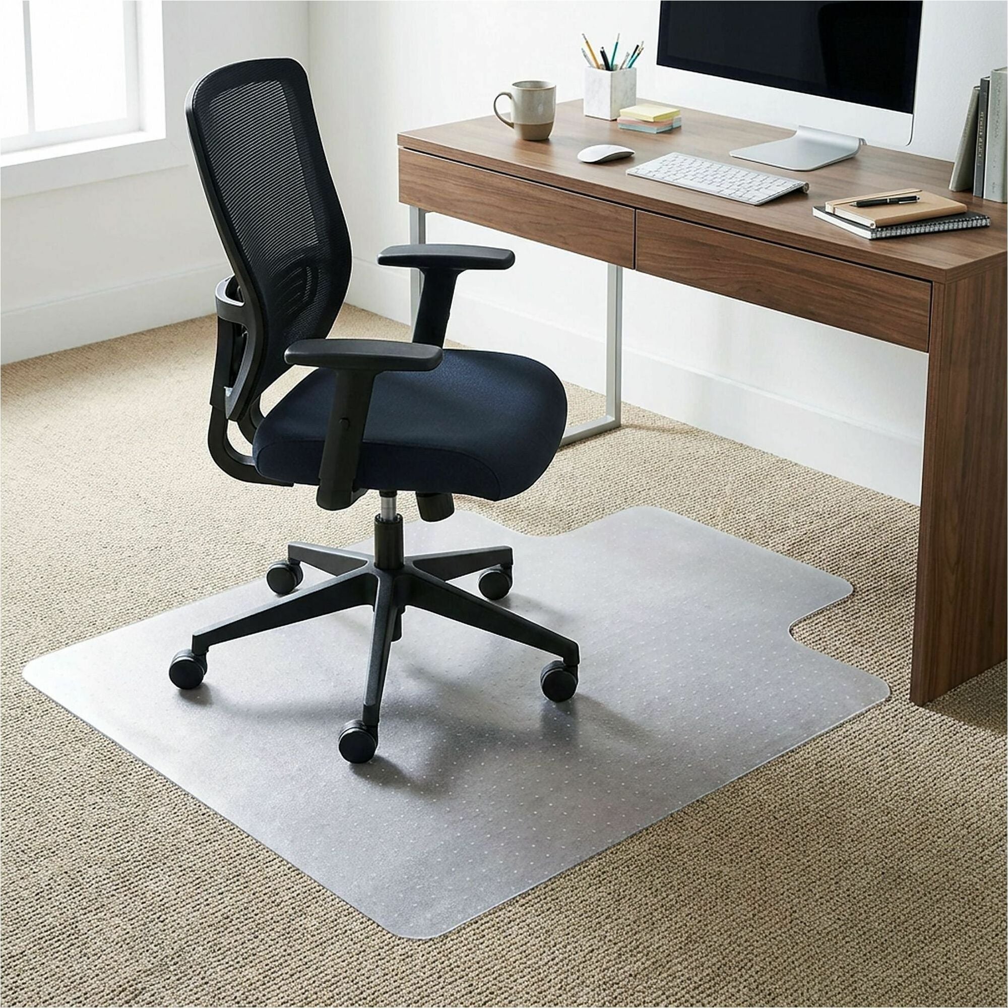 Lorell Medium-Pile Wide Lip Chairmat - 60" Length x 46" Width x 0.133" Thickness - Lip Size 12" Length x 25" Width - Rectangular - Vinyl - Clear - 1 Each