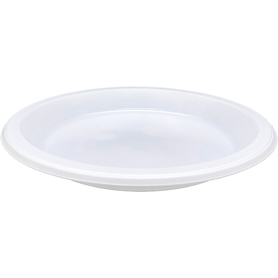 Genuine Joe 10-1/4" Large Plastic Plates - Disposable - 10.3" Diameter - Warm White - Plastic Body - 125 / Pack