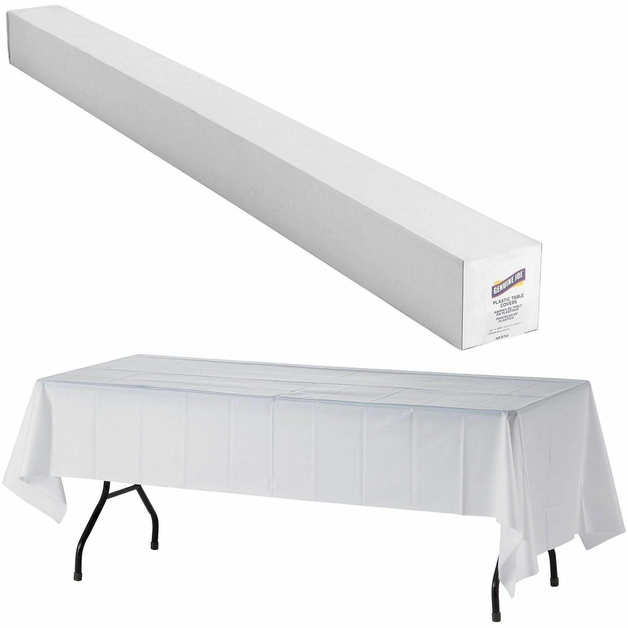 Genuine Joe Banquet-Size Plastic Tablecover - 300 ft Length x 40" Width - Plastic - White - 1 Roll