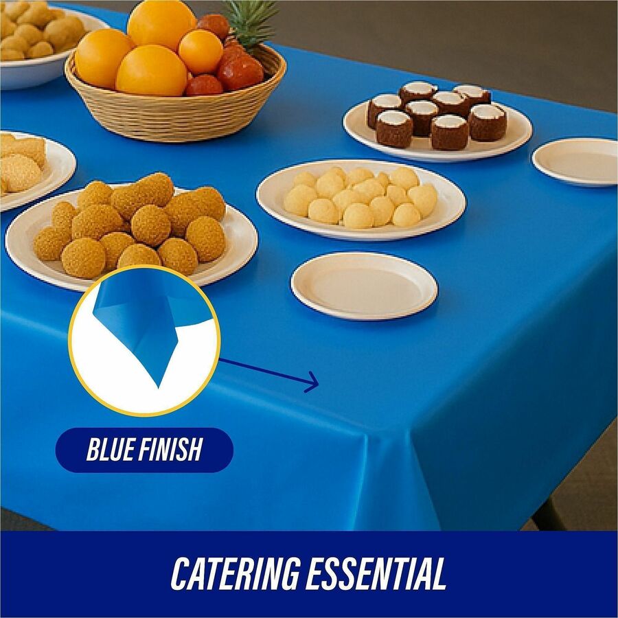 Genuine Joe Plastic Rectangular Table Covers - 108" Length x 54" Width - Plastic - Blue - 6 / Pack