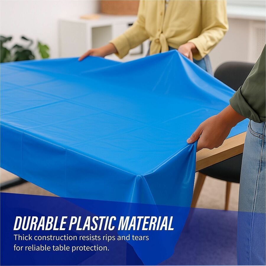 Genuine Joe Plastic Rectangular Table Covers - 108" Length x 54" Width - Plastic - Blue - 6 / Pack