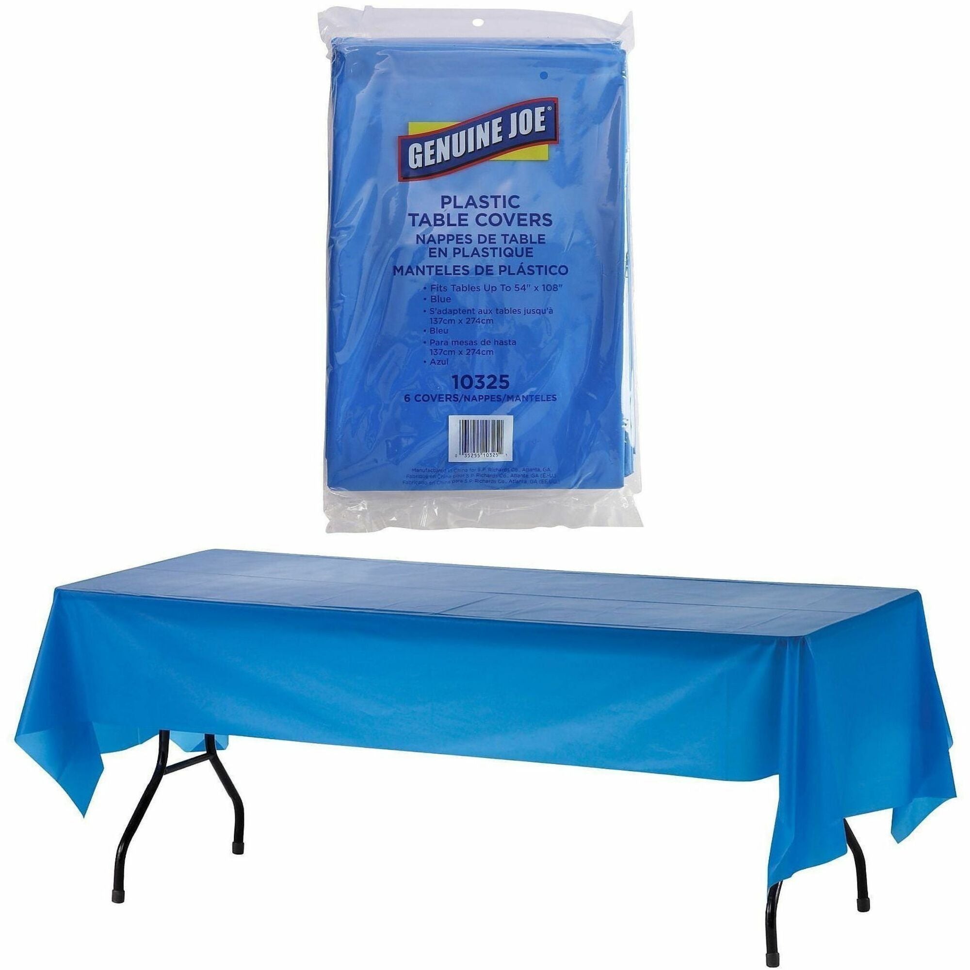 Genuine Joe Plastic Rectangular Table Covers - 108" Length x 54" Width - Plastic - Blue - 6 / Pack