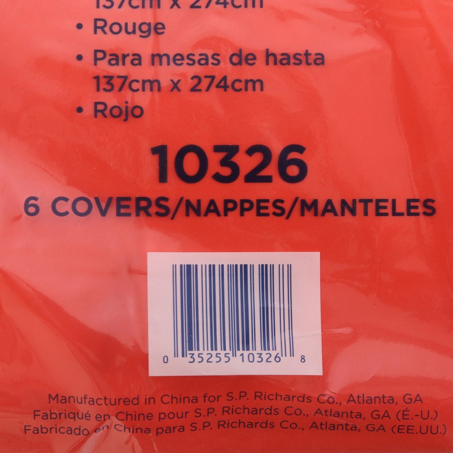 Genuine Joe Plastic Rectangular Table Covers - 108" Length x 54" Width - Plastic - Red - 6 / Pack