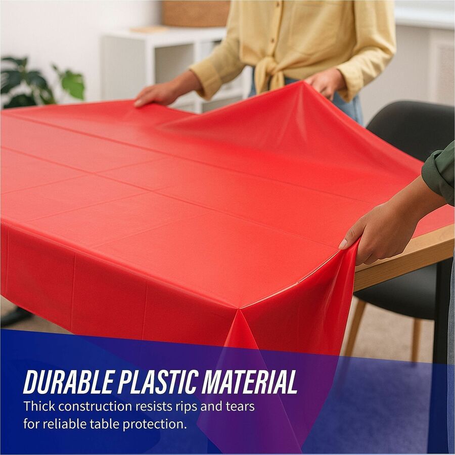 Genuine Joe Plastic Rectangular Table Covers - 108" Length x 54" Width - Plastic - Red - 6 / Pack