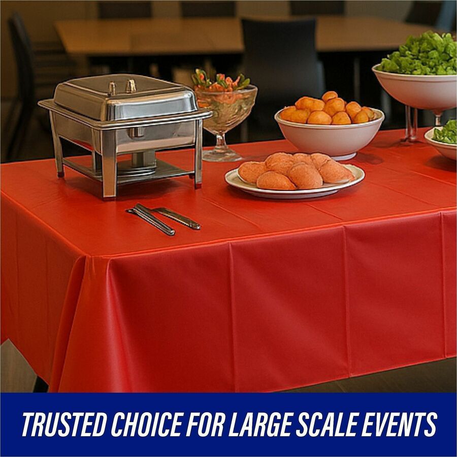 Genuine Joe Plastic Rectangular Table Covers - 108" Length x 54" Width - Plastic - Red - 6 / Pack