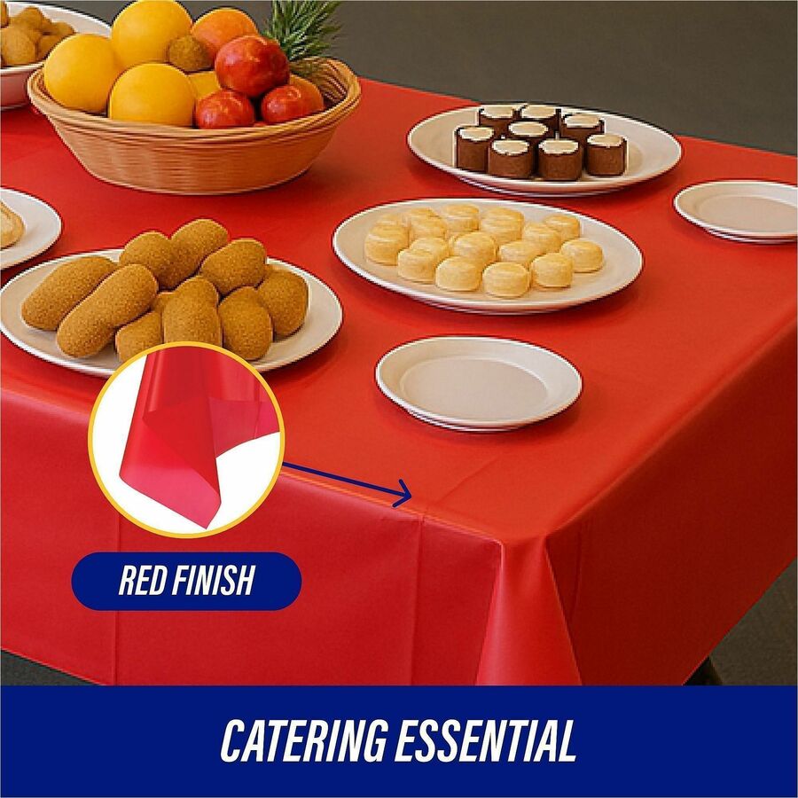 Genuine Joe Plastic Rectangular Table Covers - 108" Length x 54" Width - Plastic - Red - 6 / Pack